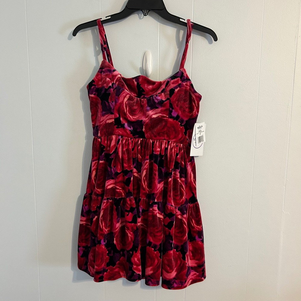 Kohls Velvet‎ Rose Floral Mini Dress Fuchsia Red Tiered Sweetheart NWT Size 1/2